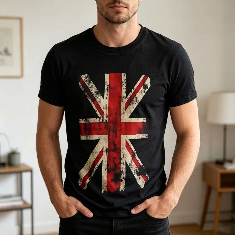 Vintage Fashion Uk - ยูเนี่ยนแจ็คเสื้อยืดกราฟิกวินเทจลายธงชาติอังกฤษเสื้อยืดแขนสั้นลำลองสำหรับทั้งชายและหญิง