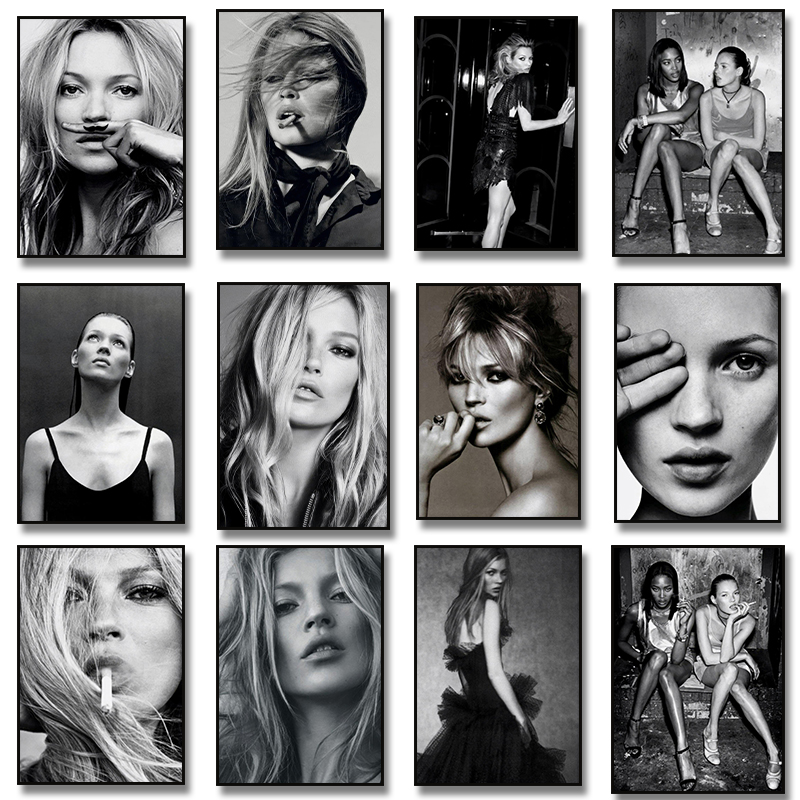 Vintage Fashion Prints For Wall - Vintage Retro การถ่ายภาพ Kate Moss สูบบุหรี่แฟชั่นโปสเตอร์ภาพวาดผ้าใบผนังพิมพ์รูปภาพสําหรับห้องพักหญิงตกแต่งบ้าน