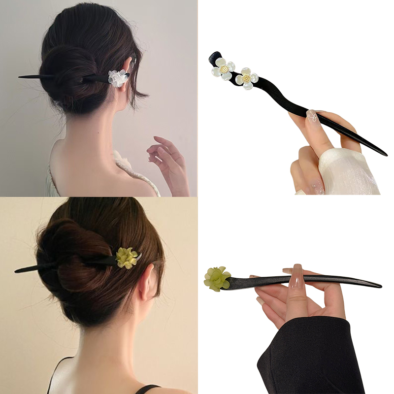 Vintage Fashion Outfit - วินเทจสไตล์จีนไม้ดอกไม้ผม Sticks Pearl Hairpin เครื่องประดับสําหรับผู้หญิงอารมณ์อุปกรณ์เสริมผมจัดแต่งทรงผม Gif