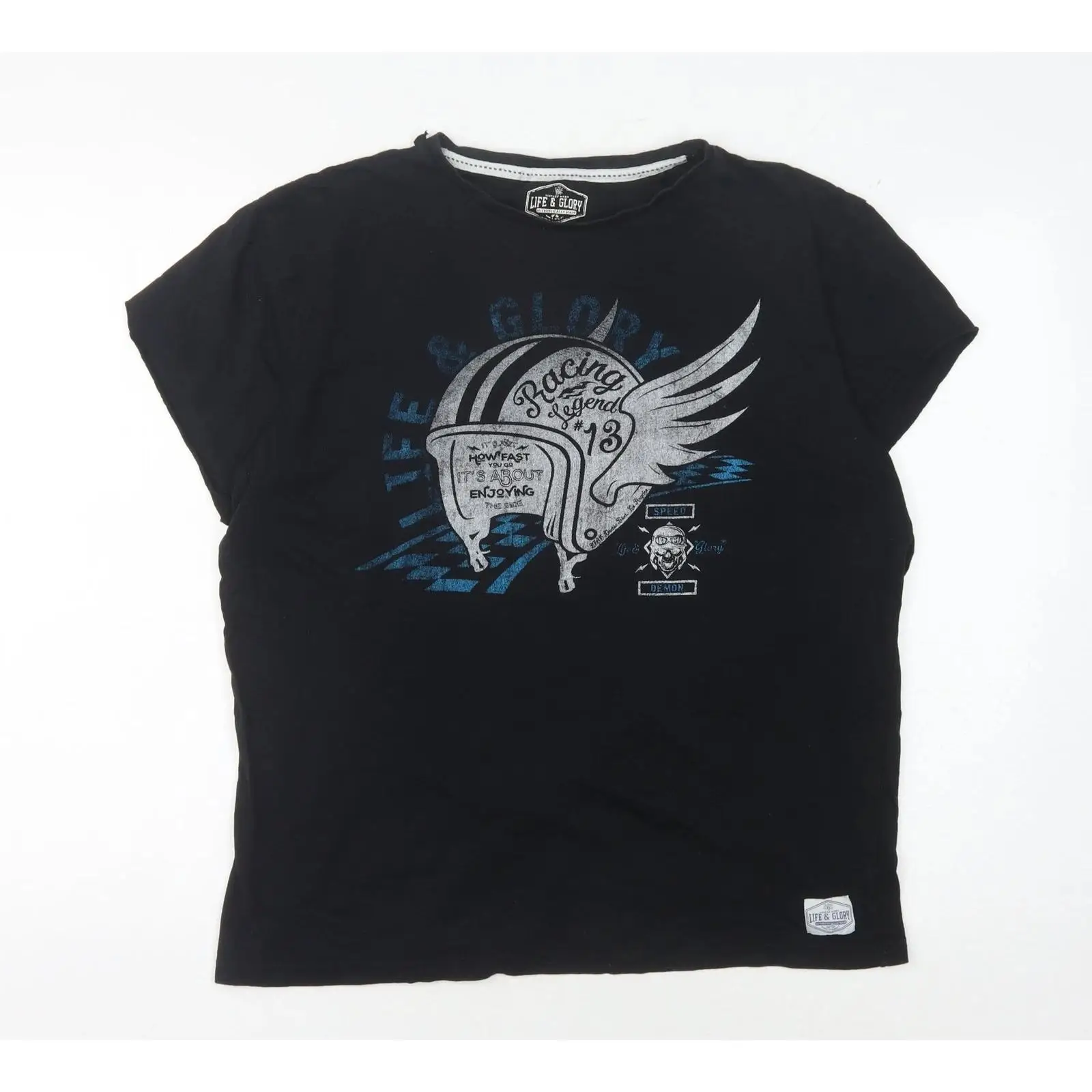 Vintage Fashion Uk - เสื้อยืดสีดำ Herren UK ไซส์ XL Life