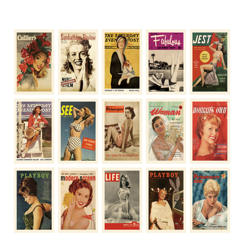 Vintage Fashion Magazine Covers - 15 แผ่นVINTAGEโปสการ์ดแฟชั่นปกนิตยสารการ์ดอวยพรข้อความตกแต่งการ์ดของขวัญBlessing WISHโพสต์การ์ด