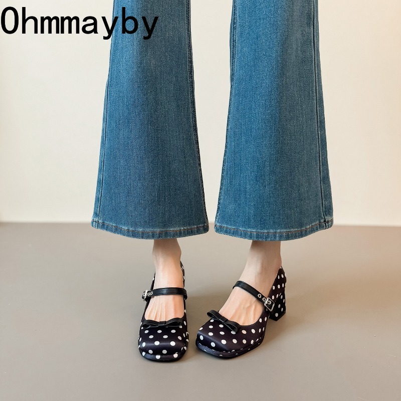 รองเท้าส้นหนาลายจุดสไตล์วินเทจ - Vintage Fashion Women Dresses บทวิจารณ์และราคา