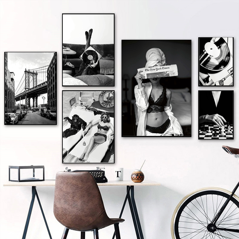 สีดําและสีขาว Vintage Wall Art - Vintage Fashion Prints For Wall บทวิจารณ์และราคา