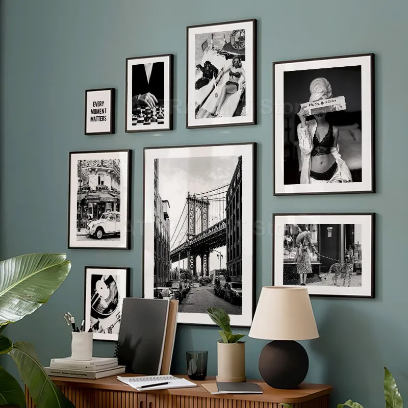 สีดําและสีขาว Vintage Wall Art - Vintage Fashion Prints For Wall บทวิจารณ์และราคา