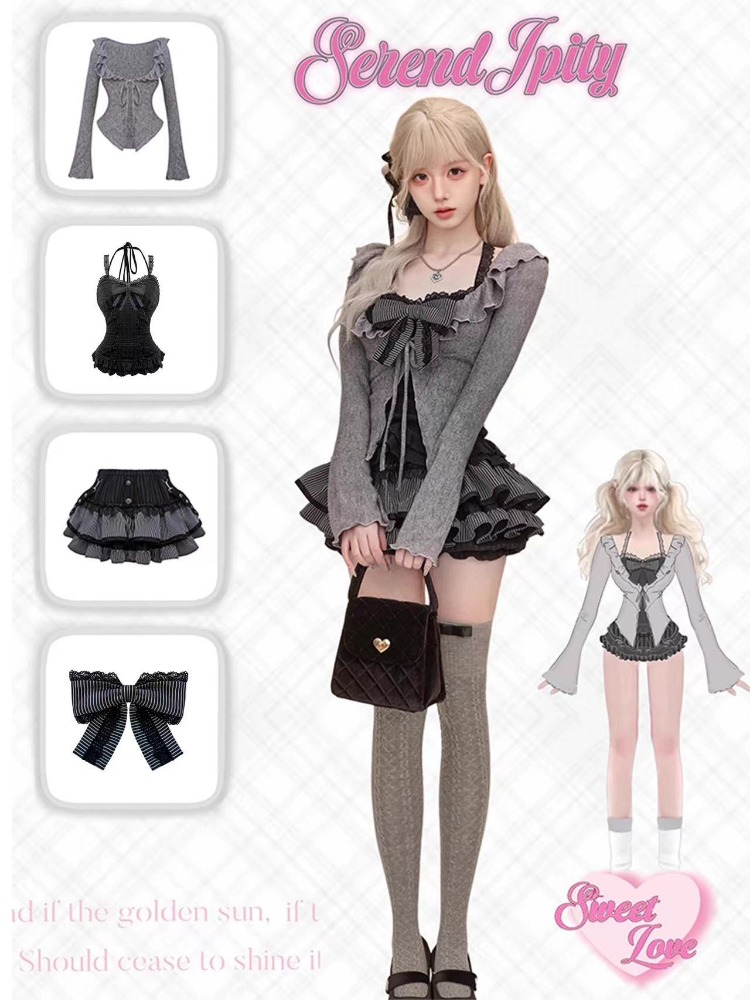 ชุดเซ็ต 2 ชิ้น สไตล์โกธิค Y2K  - Vintage Fashion Outfit บทวิจารณ์และราคา