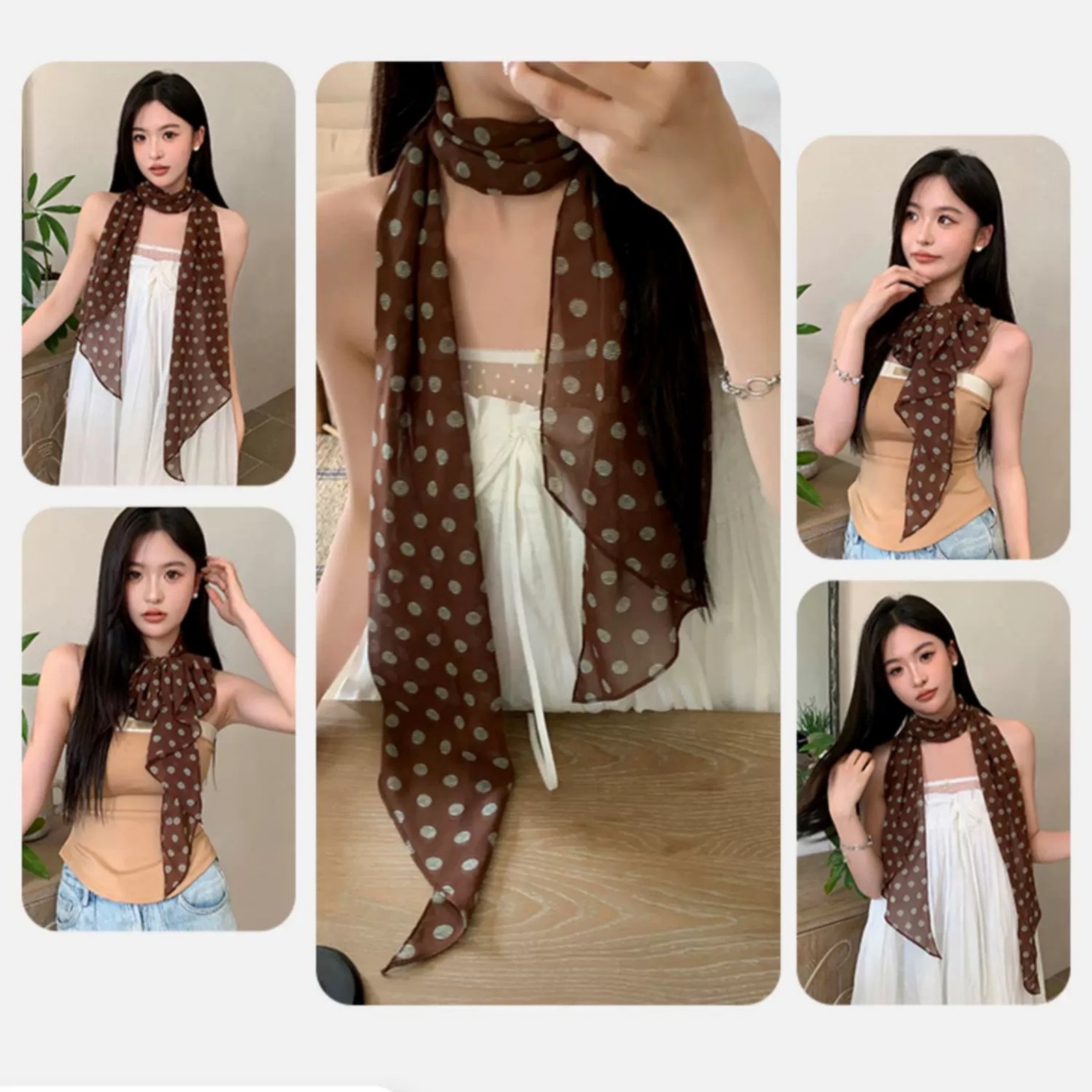 ผ้าพันคอชีฟองลายจุดสไตล์วินเทจ - Vintage Fashion Outfit บทวิจารณ์และราคา