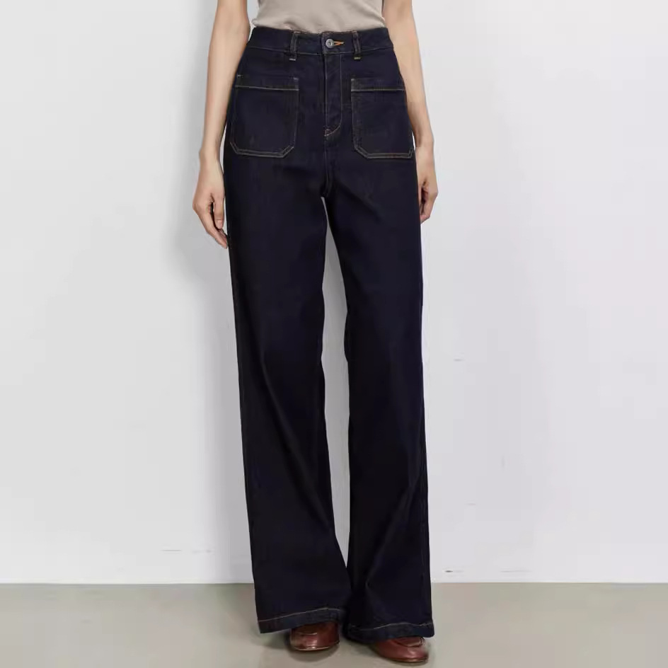 เอวสูงขากว้างกางเกงยีนส์สีน้ำเ - Wide Leg Trouser 70S บทวิจารณ์และราคา