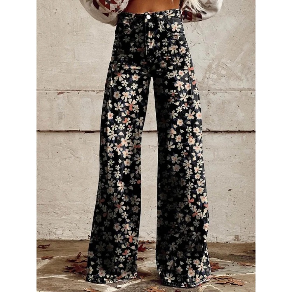 กางเกงขายาวเอวสูงลายดอกเดซี่สไ - Wide Leg Trouser 70S บทวิจารณ์และราคา