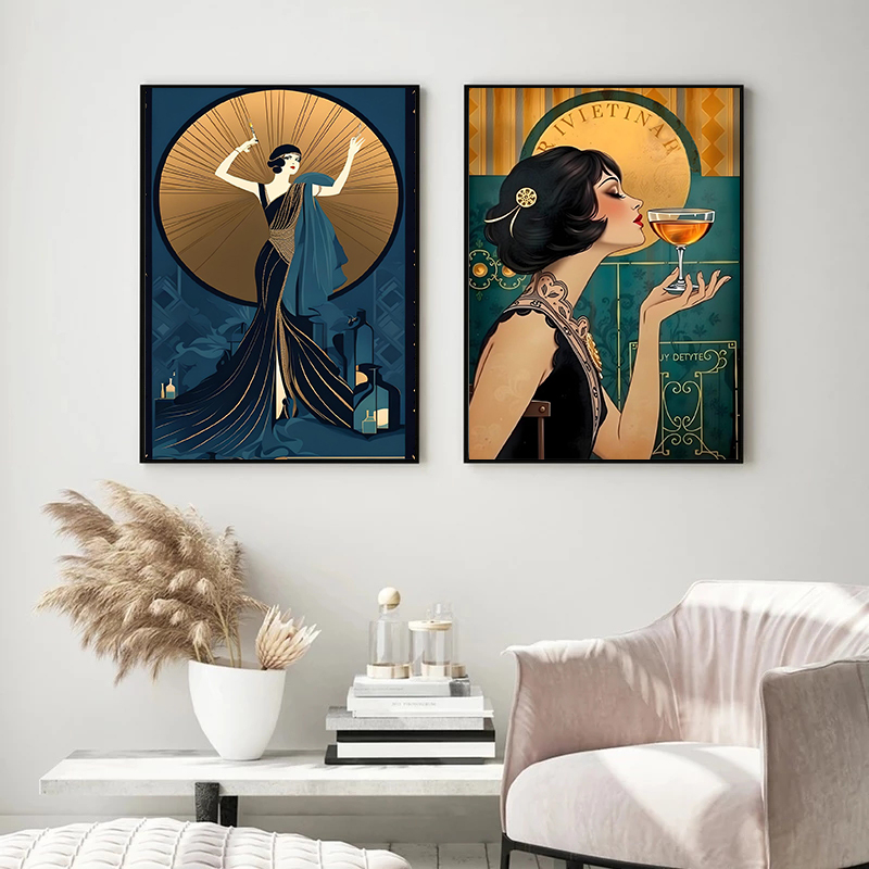 Vintage Flapper Girl โปสเตอร์  - Vintage Fashion Prints For Wall บทวิจารณ์และราคา